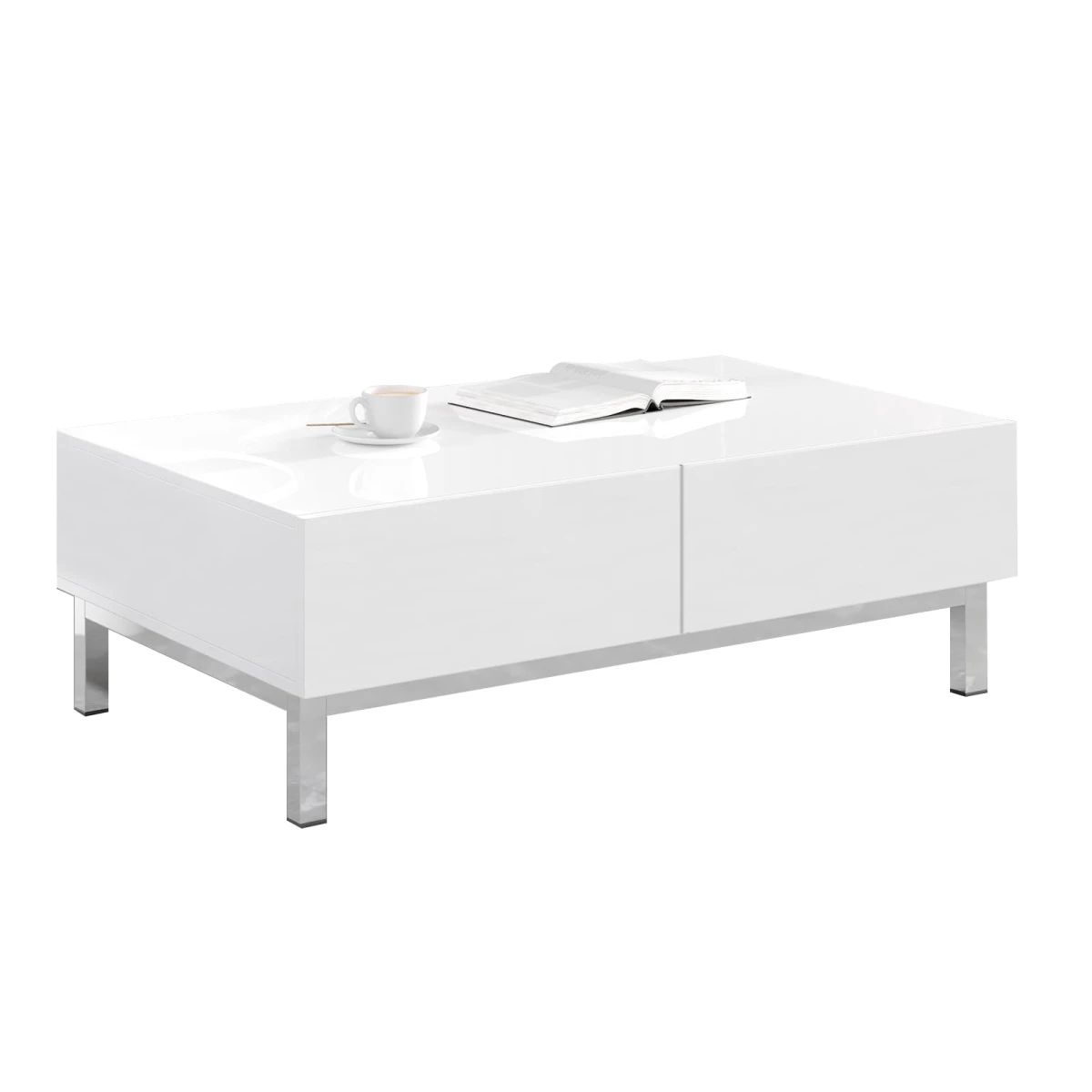 AMERLIFE High Gloss Electroplated Coffee Table, 40" Wide Modern Minimalist Center Table with 2 Magnetic Storage Drawers, Rectangular Simple Cocktail Table for Living Room, Waiting Area, Office, White - Image 9