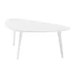 Small Oval Coffee Table Wood Mid Century Modern Coffee Tables Minimalist Farmhouse Style Chic for Living Room,Natural Wooden Texture,Unique Triangle Tabletop,Oak Leg,White 38.5" - Image 9