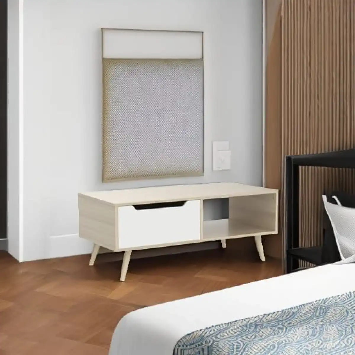 Cozy Castle Modern Wooden Coffee Table with Storage, Minimalist Hallway Mid Century Cocktail Table for Living Room Apartment Reception, Oak - Image 5