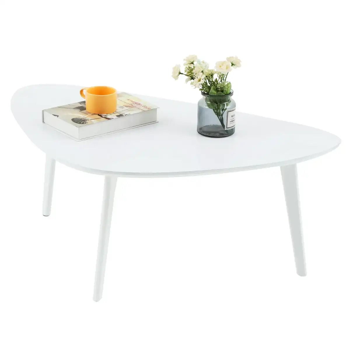 Small Oval Coffee Table Wood Mid Century Modern Coffee Tables Minimalist Farmhouse Style Chic for Living Room,Natural Wooden Texture,Unique Triangle Tabletop,Oak Leg,White 38.5" - Image 8