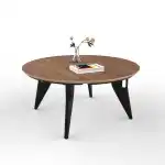 HOEK Long Coffee Table, 34-inch - Round Space-Saving & Portable Design, No-Tool One-Click Assembly with Wall Hanging Cleat - Multi-Functional Modern Furniture (Walnut/Black)
