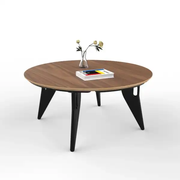 HOEK Long Coffee Table, 34-inch - Round Space-Saving & Portable Design, No-Tool One-Click Assembly with Wall Hanging Cleat - Multi-Functional Modern Furniture (Walnut/Black)