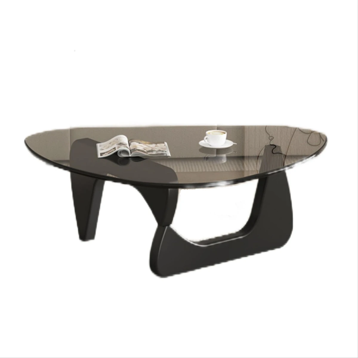 EASYSOUL Modern Glass Coffee Table, 32.68" D x 22.44" W x 15.75" H, Abstract Round Tea Tables for Living Room Home Office Industrial Cocktail Tables (Black-Gray Glass, 32.68") - Image 9