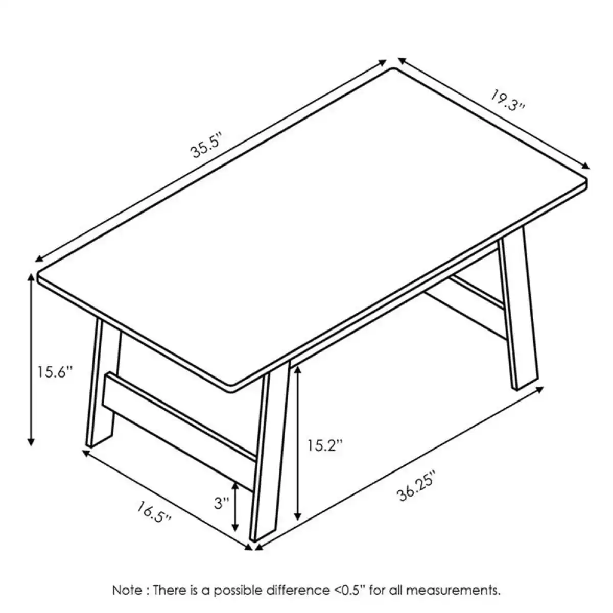 Furinno Beginning Coffee Table, French Oak Grey , 19.45D x 35.59W x 15.63H in - Image 6