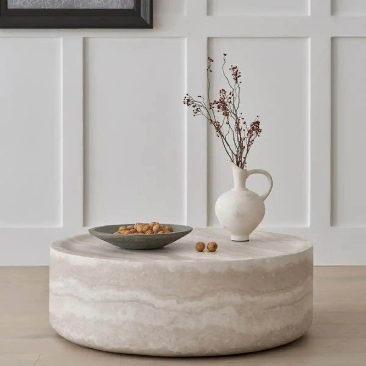 Ball & Cast 35.43" Round Coffee Table,Faux Travertine Textured Accent CoffeeTable for Living Room,Modern Minimalist Low Circle Center Table Side Table for Apartment,Office,Marble - Image 7