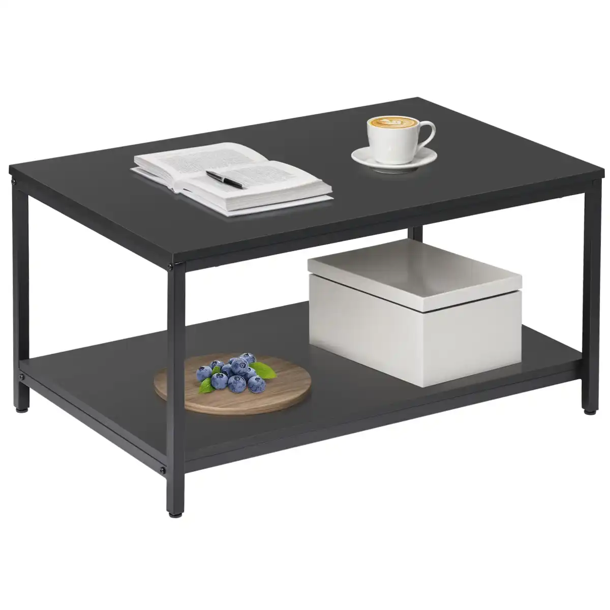 ZenStyle Industrial Coffee Table with Storage Shelf for Living Room, Wood Look Accent Furniture with Vintage Wooden Board Stable Metal Frame Cocktail Table 2-Tier Tea Table - Image 1