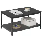 ZenStyle Industrial Coffee Table with Storage Shelf for Living Room, Wood Look Accent Furniture with Vintage Wooden Board Stable Metal Frame Cocktail Table 2-Tier Tea Table