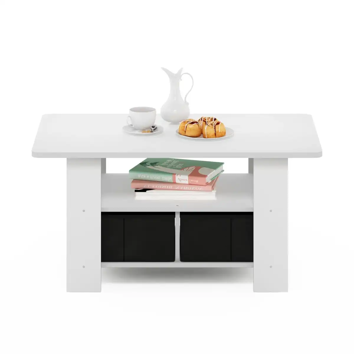 Furinno Andrey Coffee Table with Bin Drawer, White/Black - Image 4