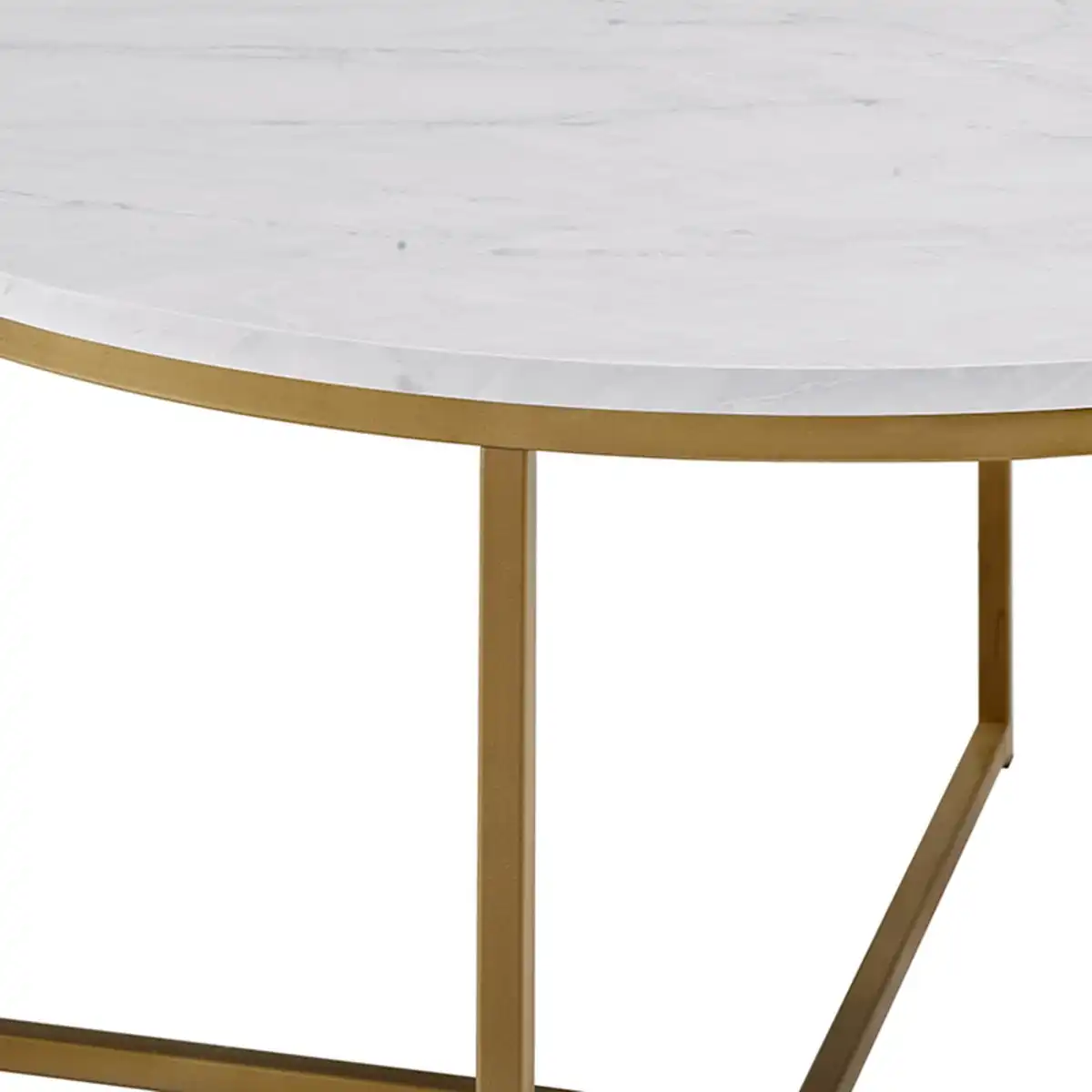 Walker Edison Modern Glam Round Accent Faux White Marble Coffee Table with Gold X-Base, 36 Inch - Image 6