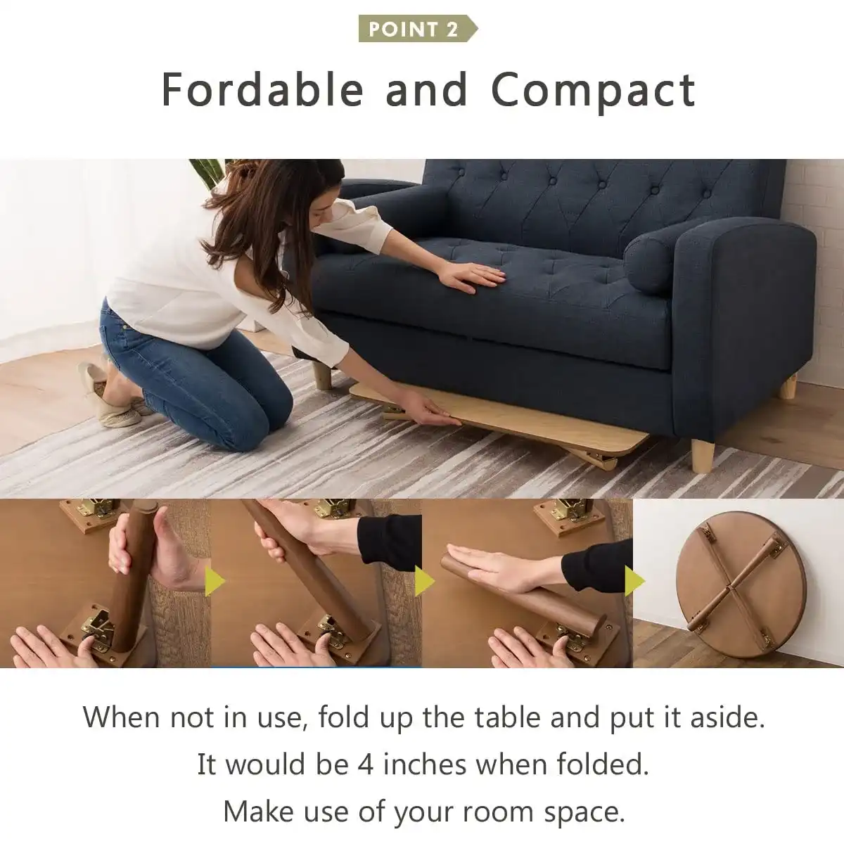 EMOOR Wood Folding Coffee Table Rectangle Small (17.7"x23.6") White, Floor Sitting Low Table Small Space Minimalist Japanese Tatami Room - Image 3