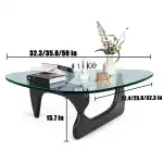 Triangle Coffee Table in Walnut Mid Century Modern Solid Wood Base and Triangle Clear Glass Coffee Table for Living Room Low Minimalist Tea Table Coffee Tables (36 * 25.6 * 16, Black Transparent) - Image 2