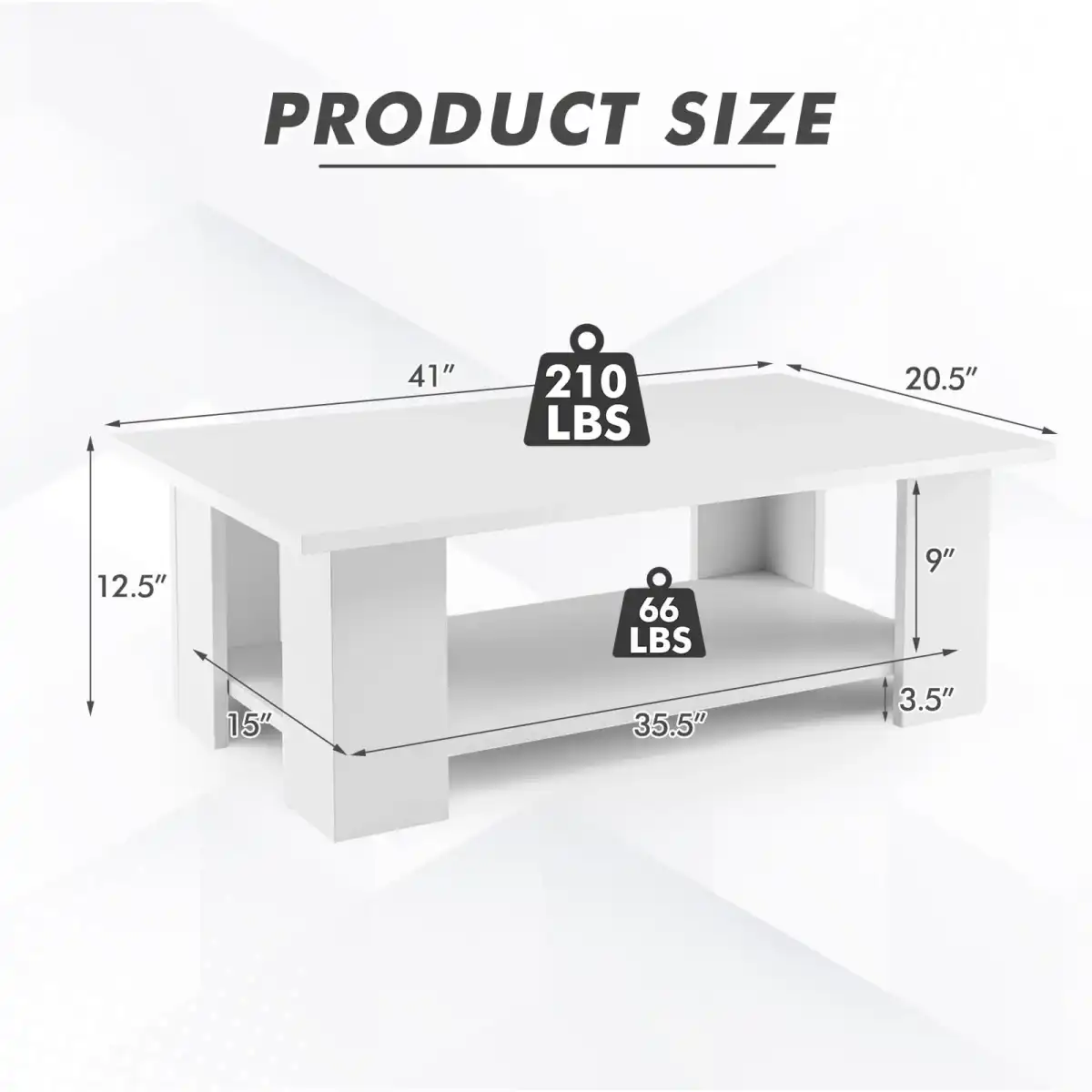 Tangkula 2-Tier Coffee Table, Modern Rectangular Center Cocktail Table with 5 Support Legs, Wooden Accent Living Room Furniture, Small Coffee Table for Small Spaces, Easy Assembly (White) - Image 5