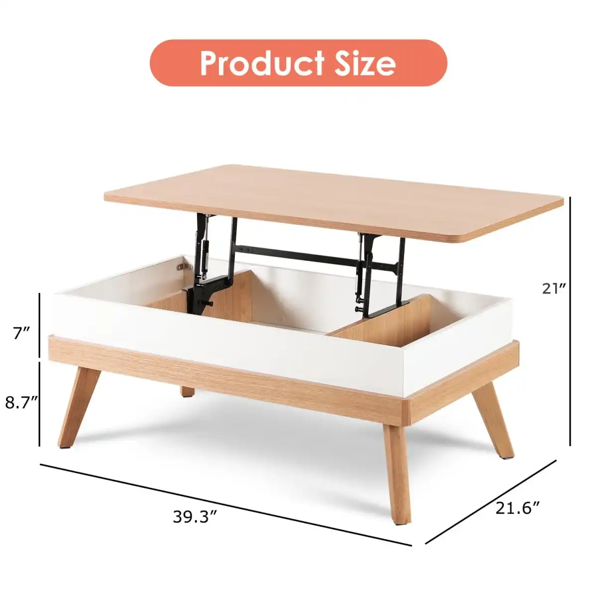 Bidiso Lift Top Coffee Center Table with Hidden Storage Compartment, Easy-to-Assembly , Dining Table for Living Room Reception/Home Office, Oak - Image 8