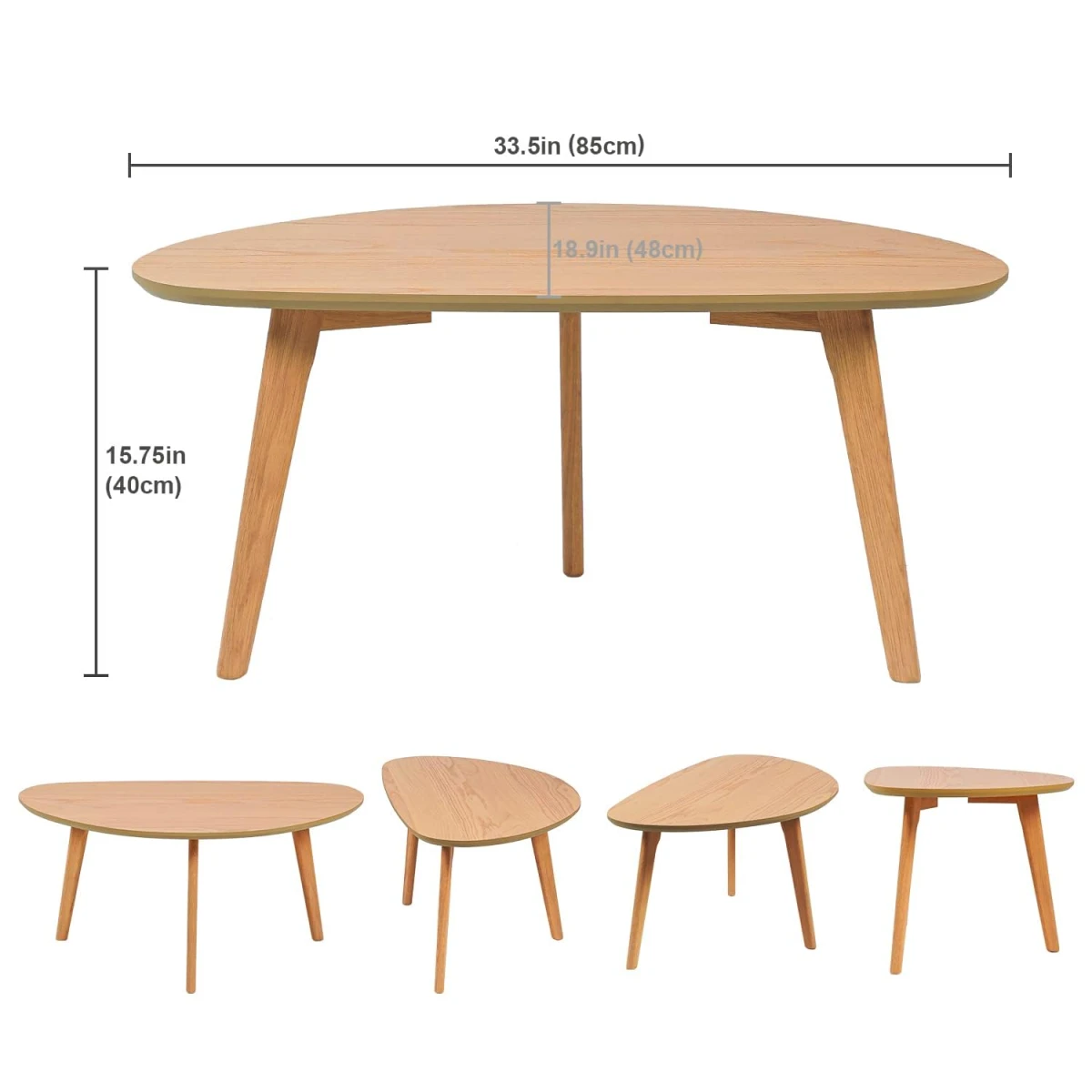 FIRMINANA Small Oval Coffee Table Mid Century Modern for Living Room Center Minimalist Display Coffe Table,Nature Wood,18.9" D x 33.47" W 15.75" H - Image 3