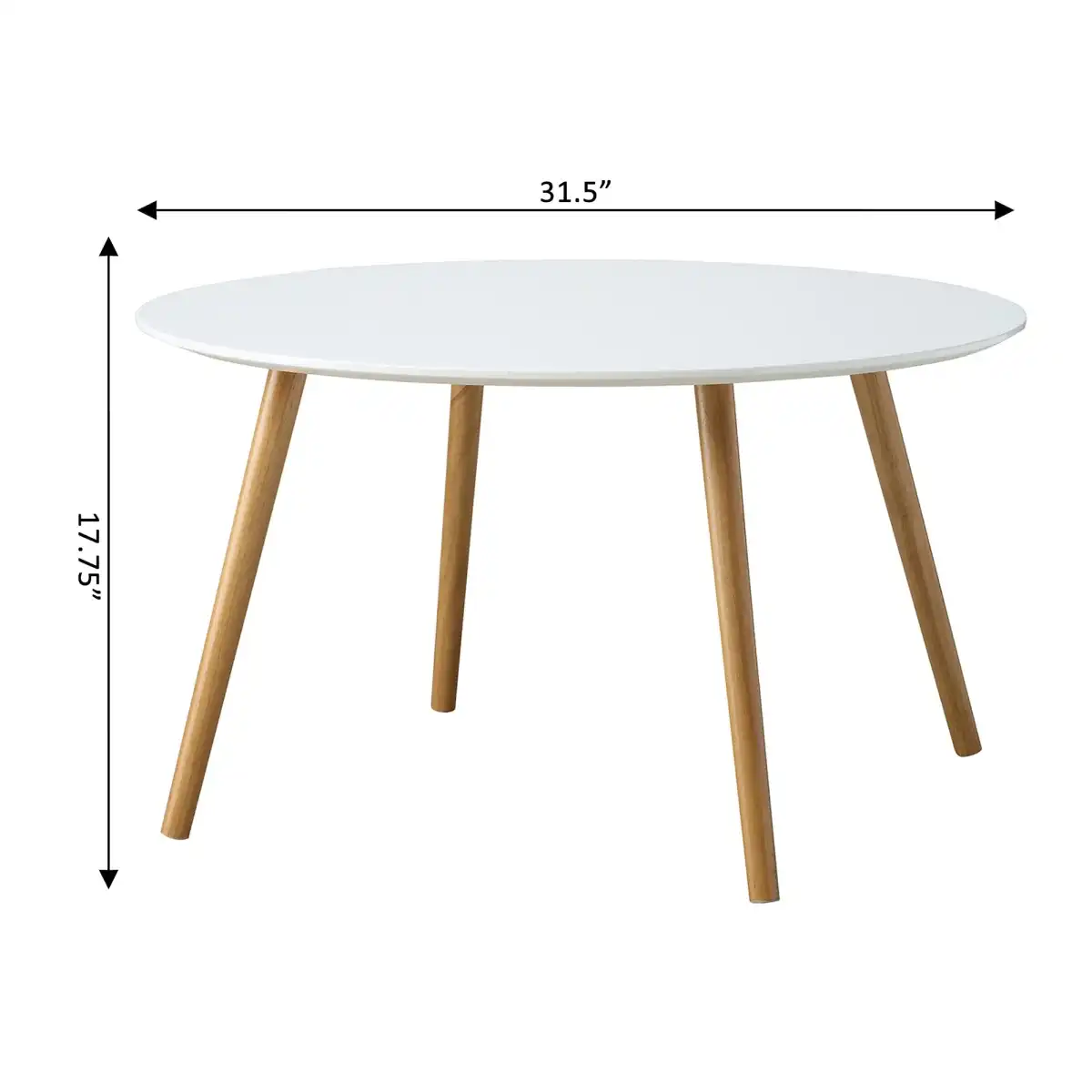 Convenience Concepts Oslo Round Coffee Table - Mid-Century Modern Minimalist Design, Glossy White Top, Solid Wood Legs, Easy 2-Step Assembly, White - Image 3