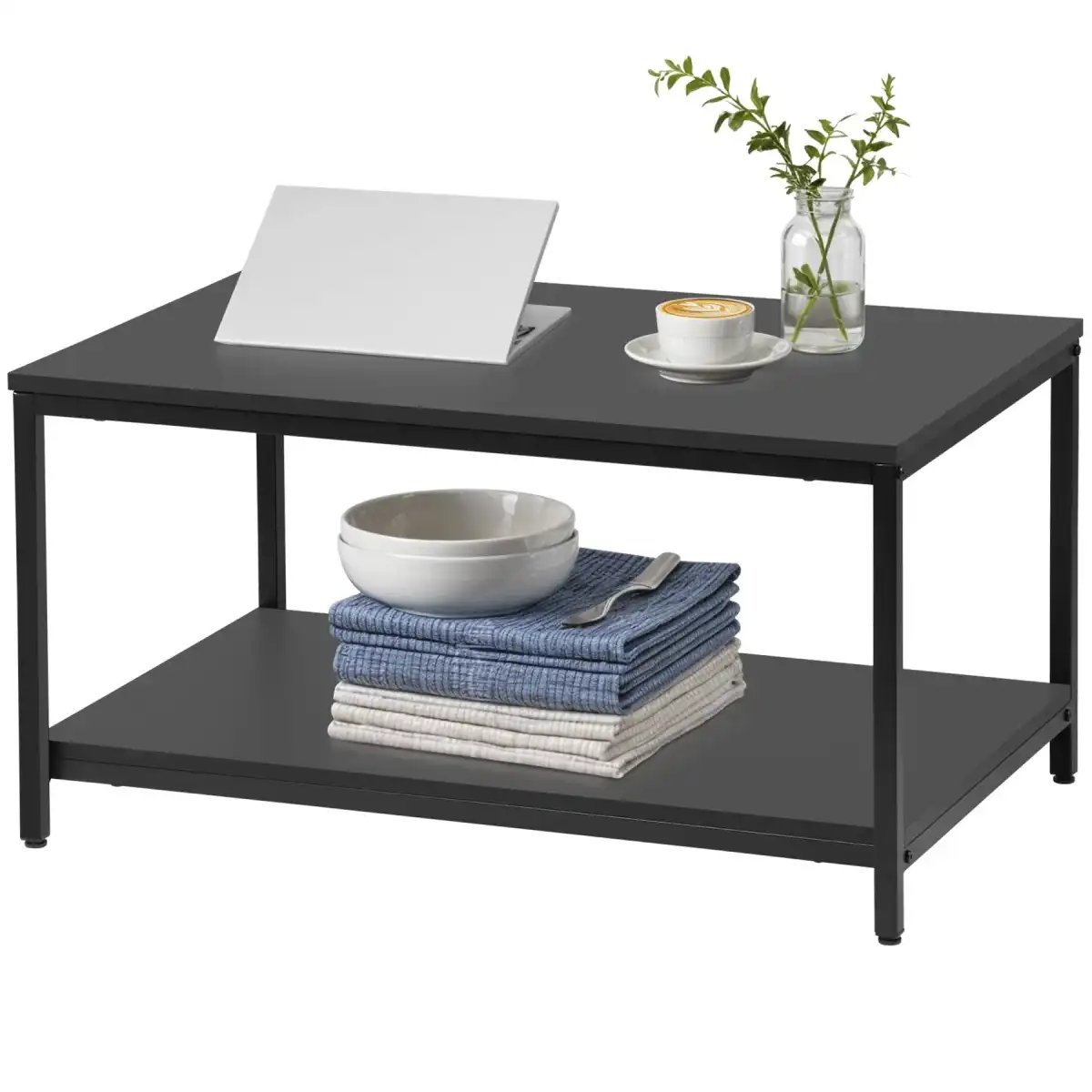 ZenStyle Industrial Coffee Table with Storage Shelf for Living Room, Wood Look Accent Furniture with Vintage Wooden Board Stable Metal Frame Cocktail Table 2-Tier Tea Table - Image 7
