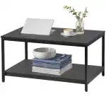 ZenStyle Industrial Coffee Table with Storage Shelf for Living Room, Wood Look Accent Furniture with Vintage Wooden Board Stable Metal Frame Cocktail Table 2-Tier Tea Table - Image 7