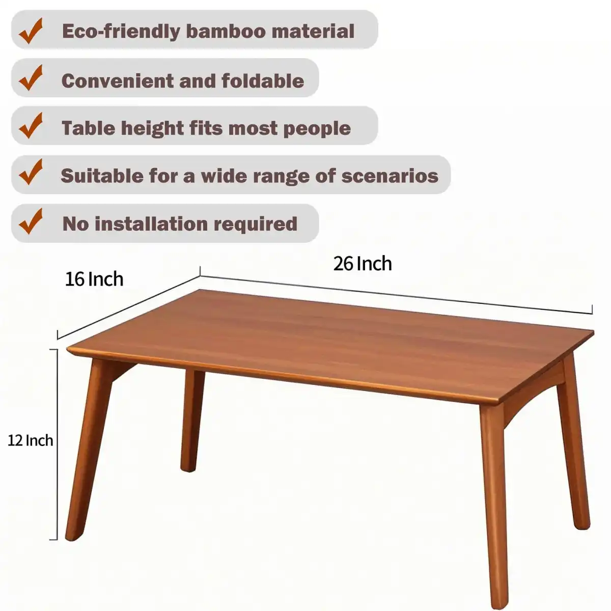 Kuabner Folding Floor Table Low Coffee Table for Sitting On The Floor Japanese Floor Table No Assembly Tatami FoldableTable for Living Room Home Office (Walnut, Large) - Image 5