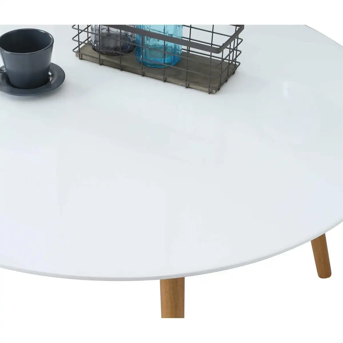 Convenience Concepts Oslo Round Coffee Table - Mid-Century Modern Minimalist Design, Glossy White Top, Solid Wood Legs, Easy 2-Step Assembly, White - Image 6