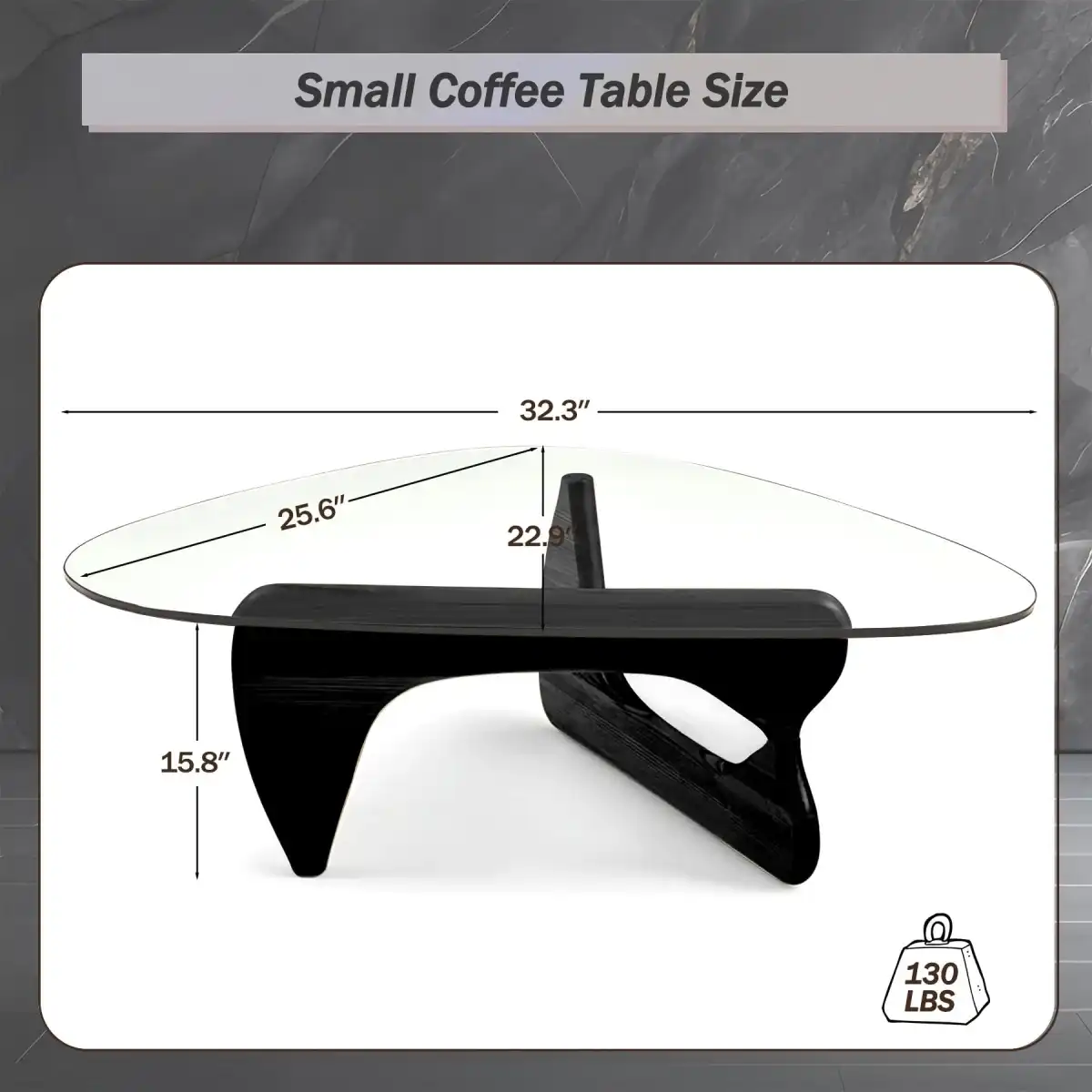 Coffee Table - Triangle Glass Coffee Table with Solid Wood Base Minimalist Modern Design Mid-Century Vintage End Table for Living Room Patio Study, 32.3  22.9  15.8 - Image 2