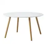 Convenience Concepts Oslo Round Coffee Table - Mid-Century Modern Minimalist Design, Glossy White Top, Solid Wood Legs, Easy 2-Step Assembly, White