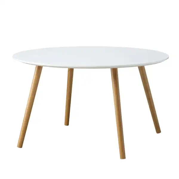 Convenience Concepts Oslo Round Coffee Table - Mid-Century Modern Minimalist Design, Glossy White Top, Solid Wood Legs, Easy 2-Step Assembly, White