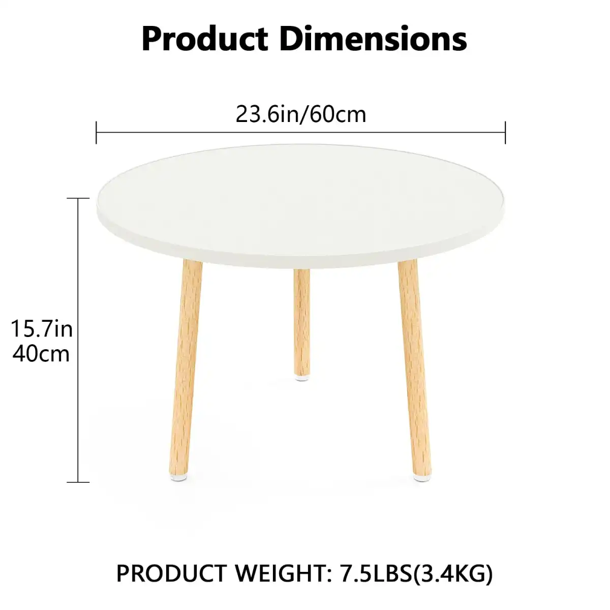 Funecy Round Coffee Table Low Table with 3 Solid Wood Sturdy Legs, Floor Table Desk for Sitting on The Floor, Storage and Living Room Furniture (White) - Image 2