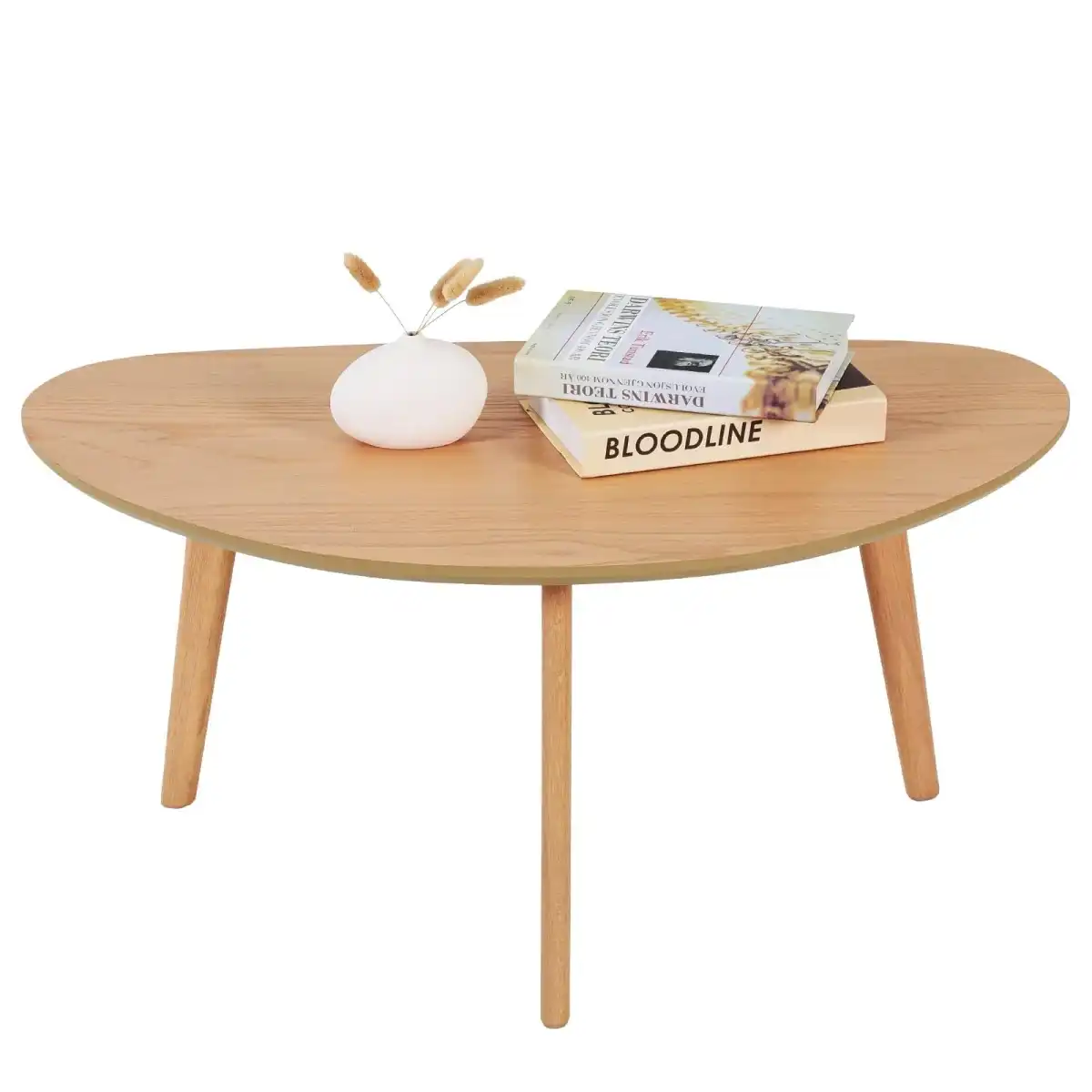 FIRMINANA Small Oval Coffee Table Mid Century Modern for Living Room Center Minimalist Display Coffe Table,Nature Wood,18.9" D x 33.47" W 15.75" H - Image 1