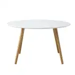 Convenience Concepts Oslo Round Coffee Table - Mid-Century Modern Minimalist Design, Glossy White Top, Solid Wood Legs, Easy 2-Step Assembly, White - Image 5