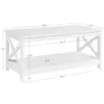 Yaheetech Wood 2-Tier White Coffee Table with Storage Shelf for Living Room, X Design Accent Cocktail Table, Simple Design Home Furniture, 39.5 x 20 x 18 Inches - Image 3