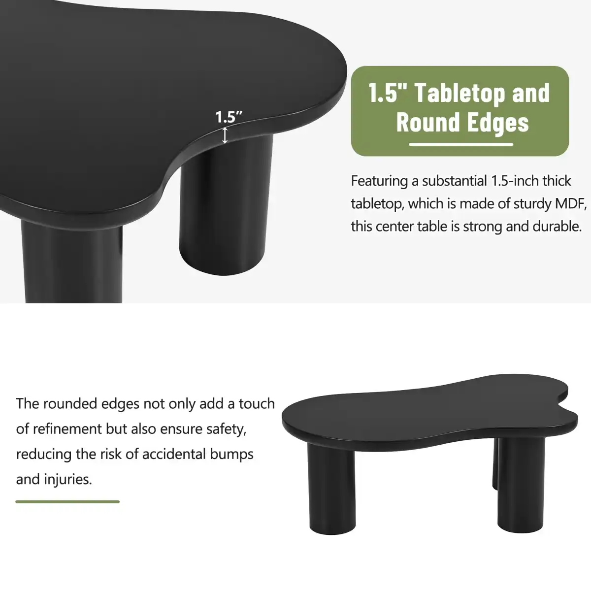 Merax 44" Cloud-Shaped Wooden Coffee Table Cream Style CenterTable with 3 Thick Legs,Minimalist Irregular EndTable - Image 4
