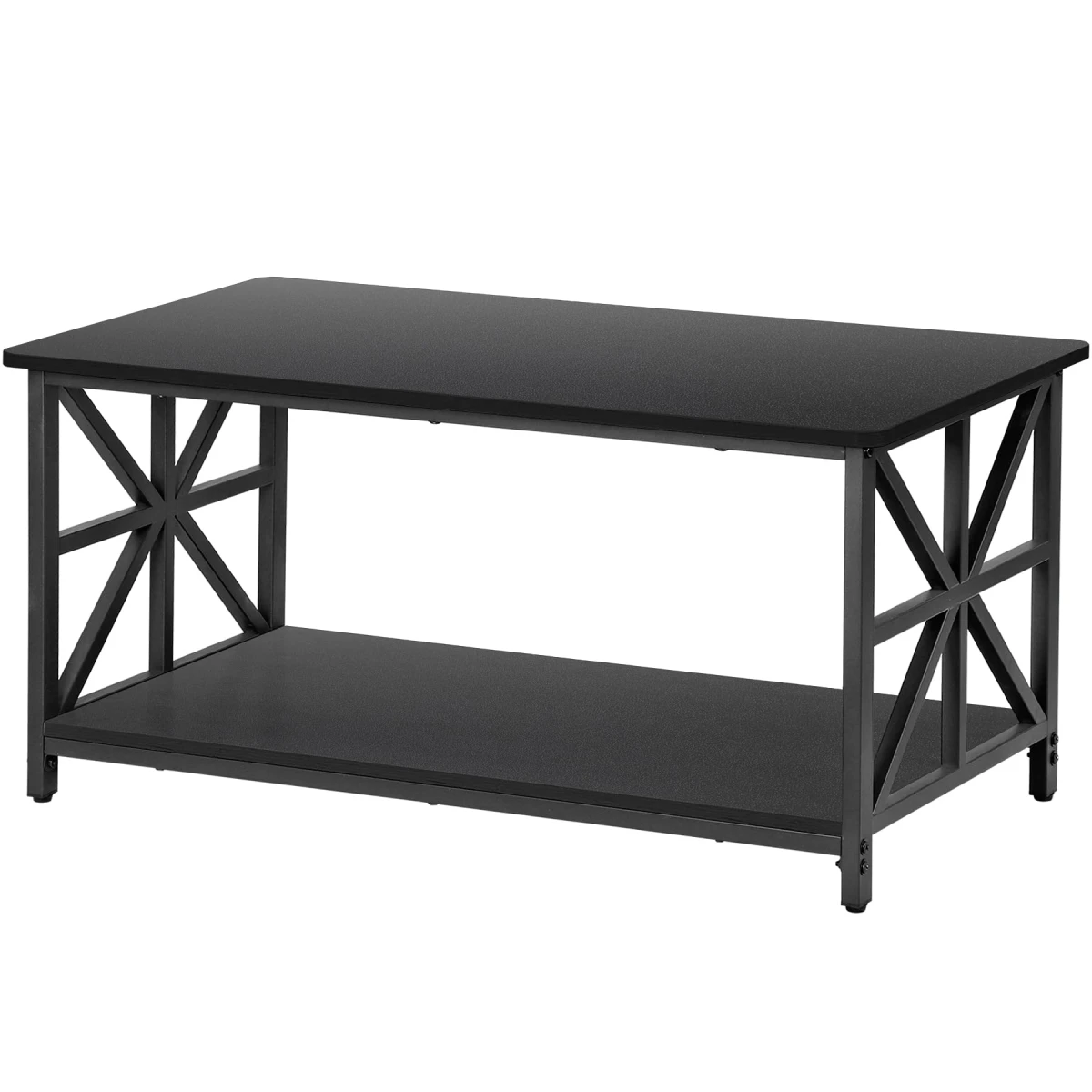 Epetlover 2-Tier Coffee Table for Living Room Industrial Modern Central Table with Wooden Tabletop Metal Frame Storage Shelf Accent Furniture for Home Office, Black - Image 9
