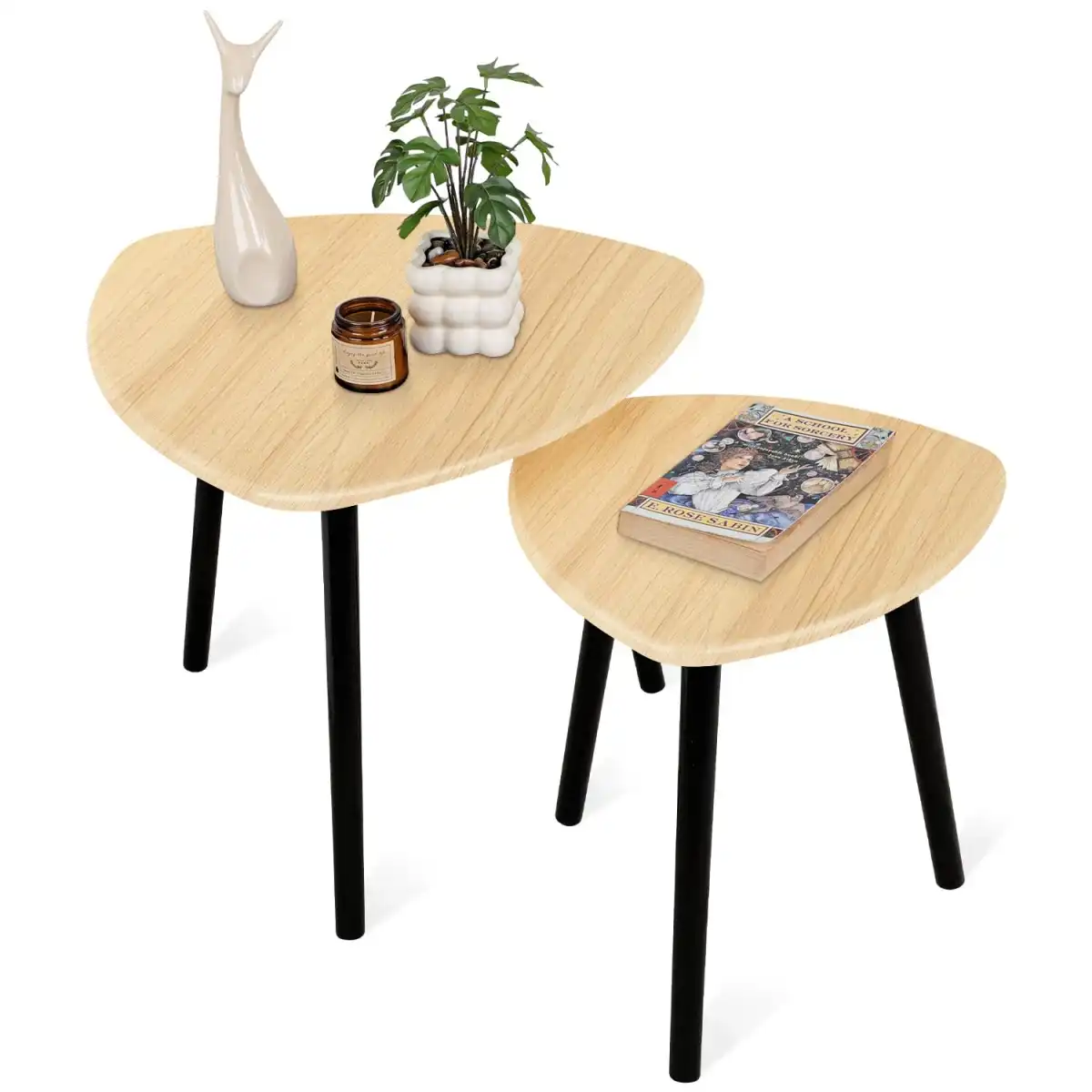 Small Coffee Table Set of 2 Triangle Nesting Coffee Tables Modern Minimalist End Side Table for Living Room Bedrom Balcony, Walnut - Image 3