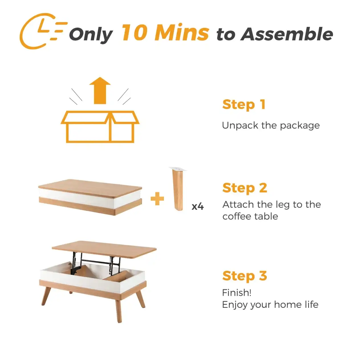 Bidiso Lift Top Coffee Center Table with Hidden Storage Compartment, Easy-to-Assembly , Dining Table for Living Room Reception/Home Office, Oak - Image 2