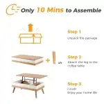 Bidiso Lift Top Coffee Center Table with Hidden Storage Compartment, Easy-to-Assembly , Dining Table for Living Room Reception/Home Office, Oak - Image 2