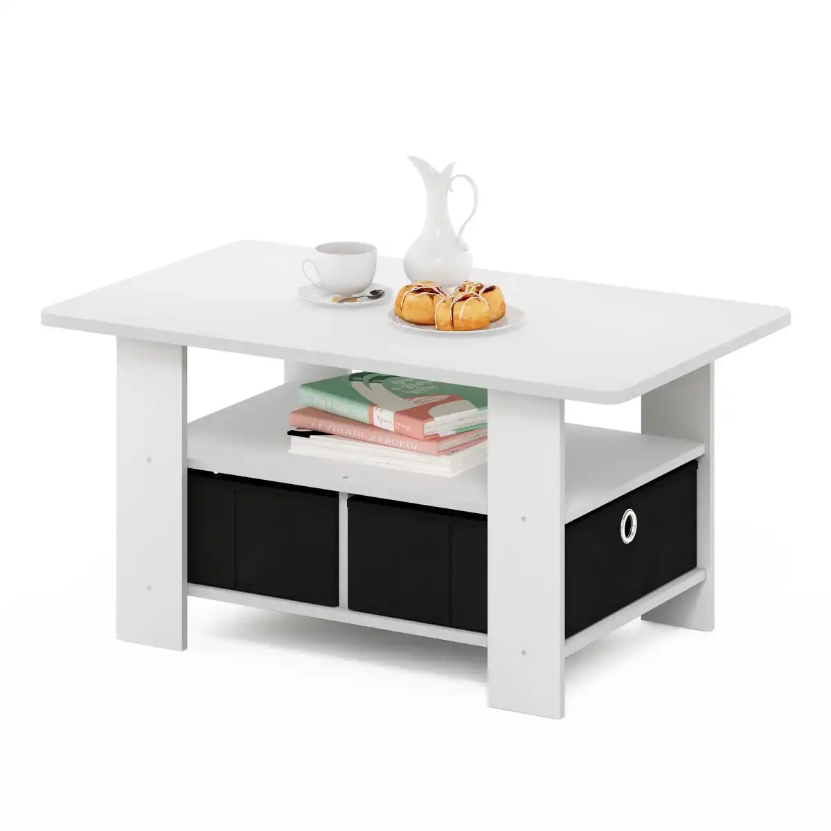 Furinno Andrey Coffee Table with Bin Drawer, White/Black - Image 1