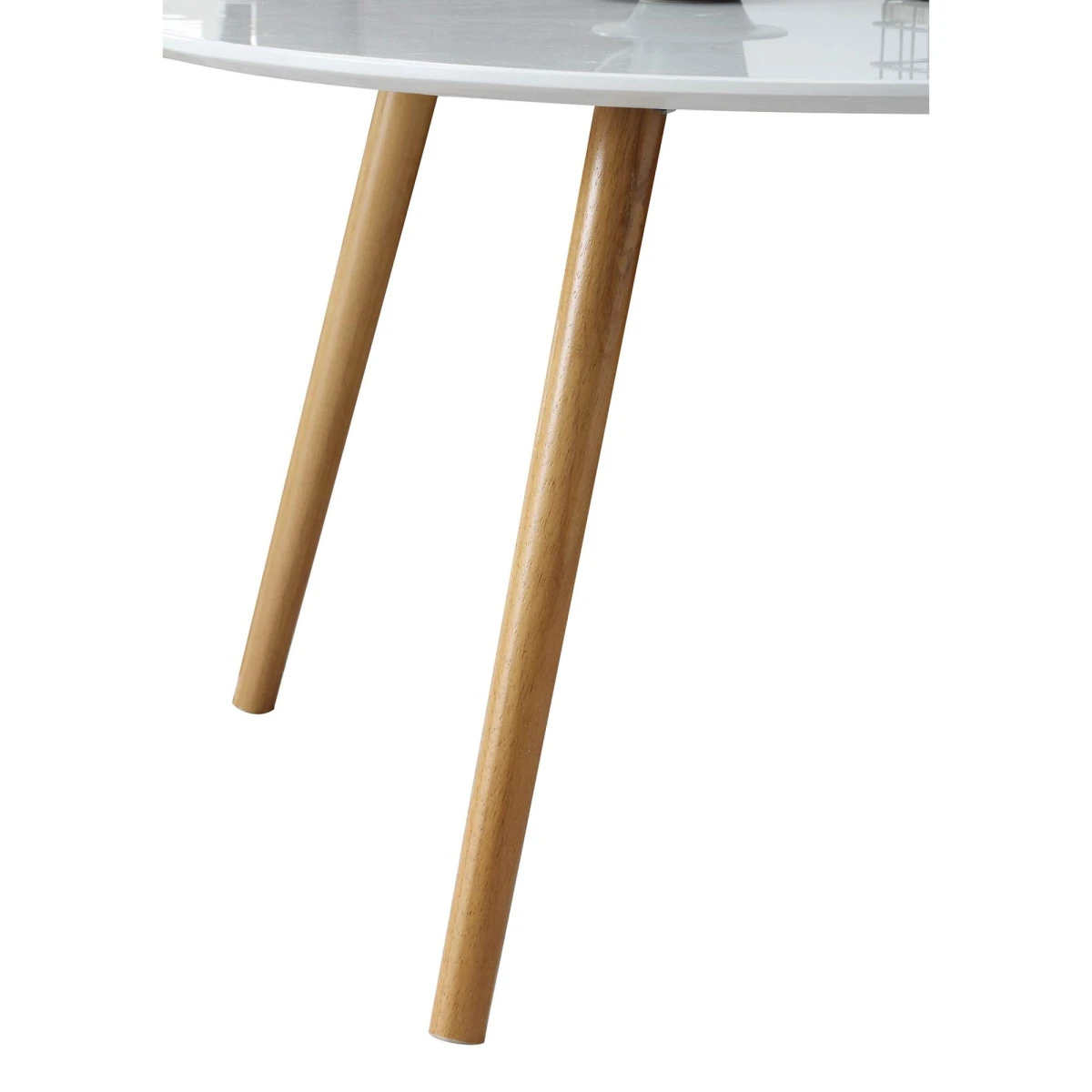 Convenience Concepts Oslo Round Coffee Table - Mid-Century Modern Minimalist Design, Glossy White Top, Solid Wood Legs, Easy 2-Step Assembly, White - Image 4