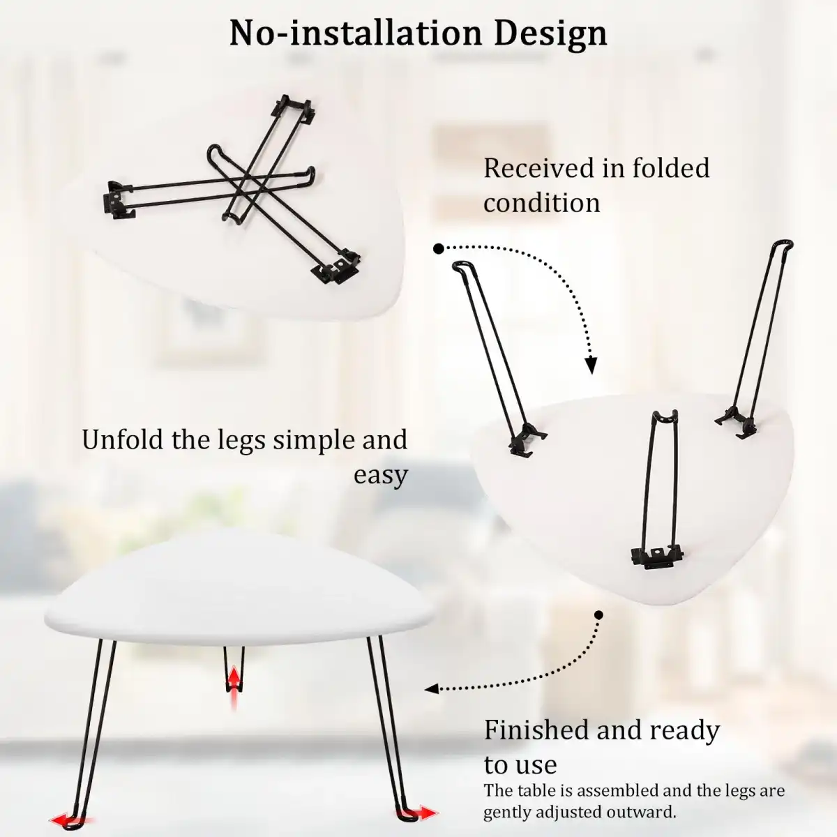 Coffee Table for Small Spaces White Folding Wooden Triangle Center Sofa Tables Simple Design Droplet Coffee Table with Steel Legs Modern Accent Furniture for Living Room Home Office - Image 7