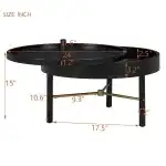 24" Coffee Table, Modern Round Wood Rotating Tray Coffee Table with Storage, Minimalist Circle Coffee Table with Metal Legs, Black Small Round Storage Coffee Tables Center Table for Living Room - Image 7