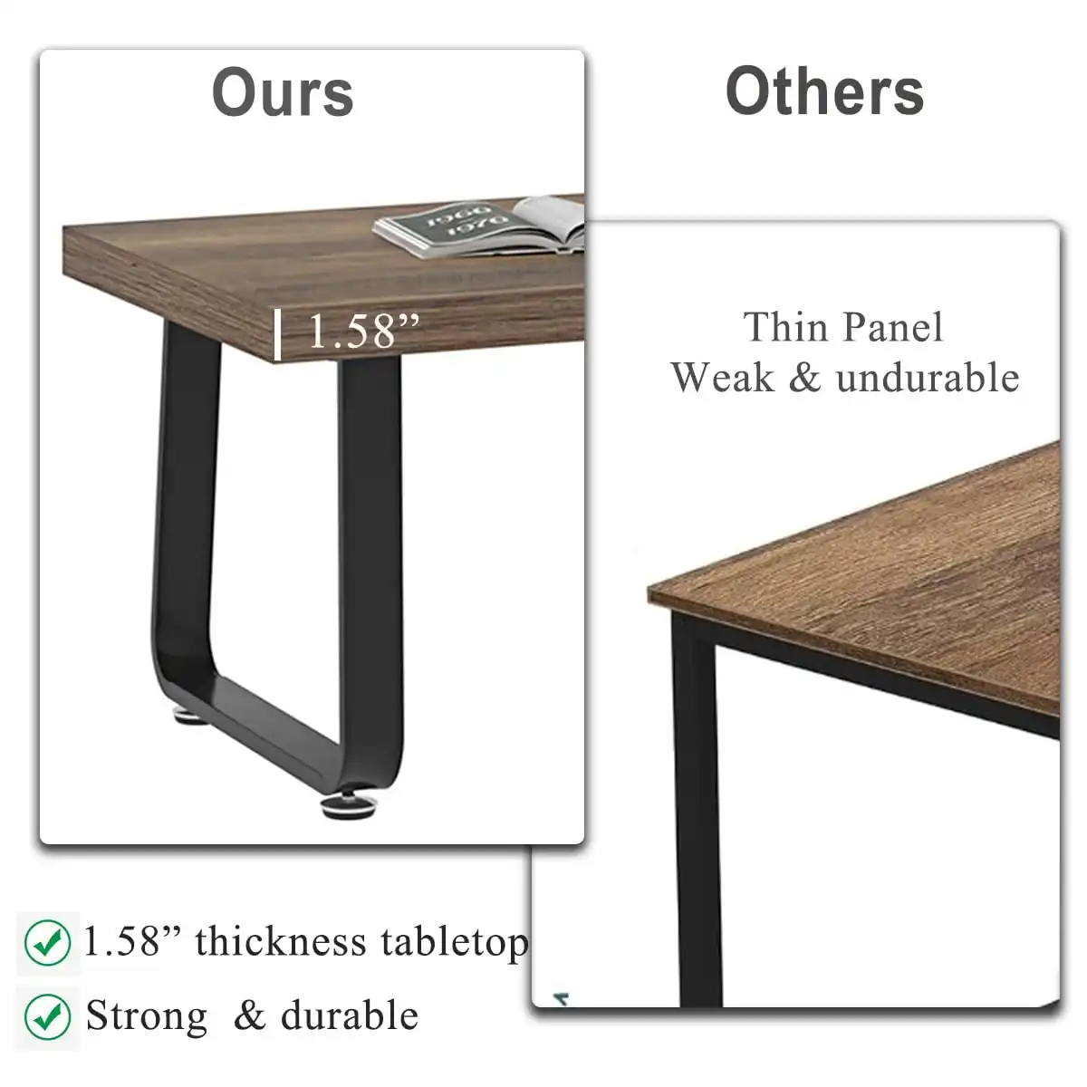 HSH Farmhouse Modern Simple Oak Center Table - Industrial Minimalist Rectangle Living Room Coffee Table, Wood and Metal, Rustic Oak, 39 in - Image 4
