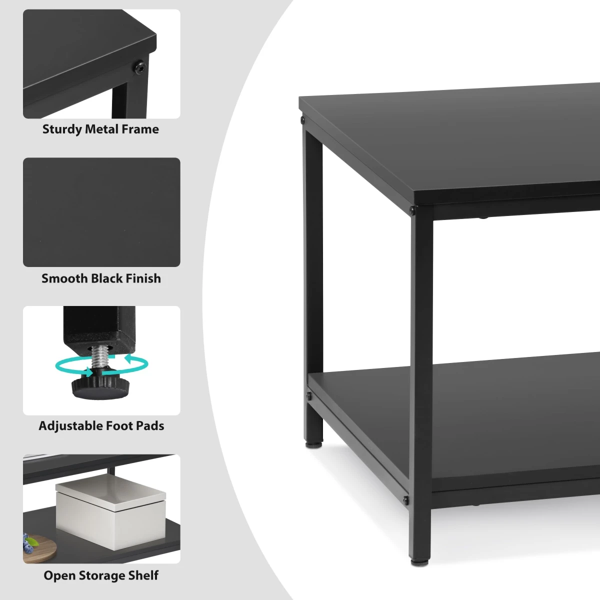 ZenStyle Industrial Coffee Table with Storage Shelf for Living Room, Wood Look Accent Furniture with Vintage Wooden Board Stable Metal Frame Cocktail Table 2-Tier Tea Table - Image 5