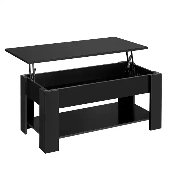 Topeakmart Minimalist Design Lift Top Coffee Table w/Hidden Compartment and Storage Shelf for Living Room Reception Room Office, Black