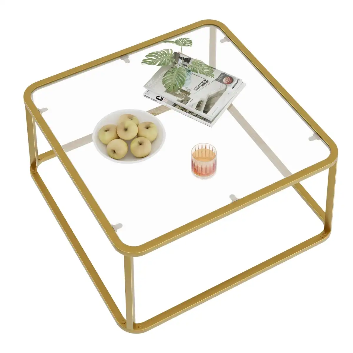 Coffee Table Glass, Minimalist Square Tables for Living Room, Modern Center Table for Office or Small Space, Tempered Glass, Sturdy Metal Frame, Easy Assembly, 26.4 x 26.4 x 15.7 Inches, Gold - Image 7