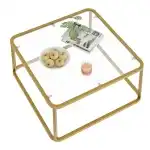Coffee Table Glass, Minimalist Square Tables for Living Room, Modern Center Table for Office or Small Space, Tempered Glass, Sturdy Metal Frame, Easy Assembly, 26.4 x 26.4 x 15.7 Inches, Gold - Image 7