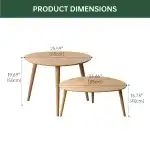 Vadisun Small Oval Nesting Table, Mid Century Coffee Table for Living Room,Solid Oak Wood End Tables,Triangle Tabletop with 3 Legs,Minimalist Display Living Tables (Original Wood Color, Combine) - Image 2