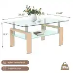 Modern Glass Coffee Table and End Table Set of 3 for Living Room, Rectangle 2-Layer with Storage, Oak Small Sofa Side Tables White Top with Wheels Furniture for Home Office, White - Image 6