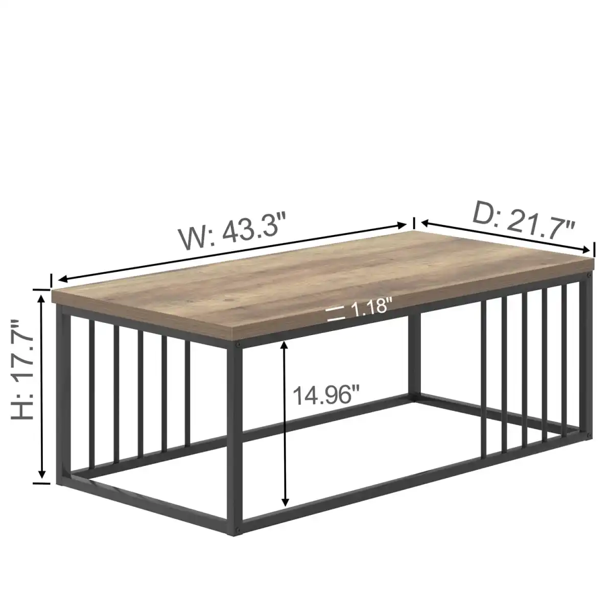 FOLUBAN Modern Coffee Table, Minimalist Wood and Metal Center Table for Living Room, Rustic Oak, 43.3 Inch - Image 3