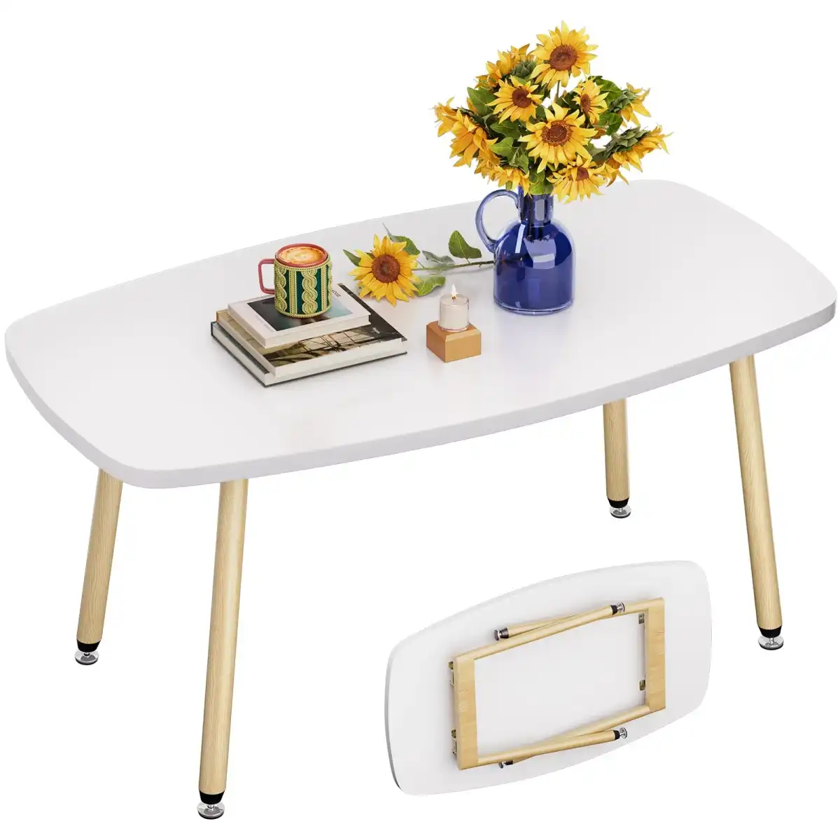 WOHOMO Folding Coffee Table 39.3'' White Coffee Tables for Living Room Portable Simple Modern Rectangular Center Table for Small Spaces, No Assembly, White-Htp - Image 1