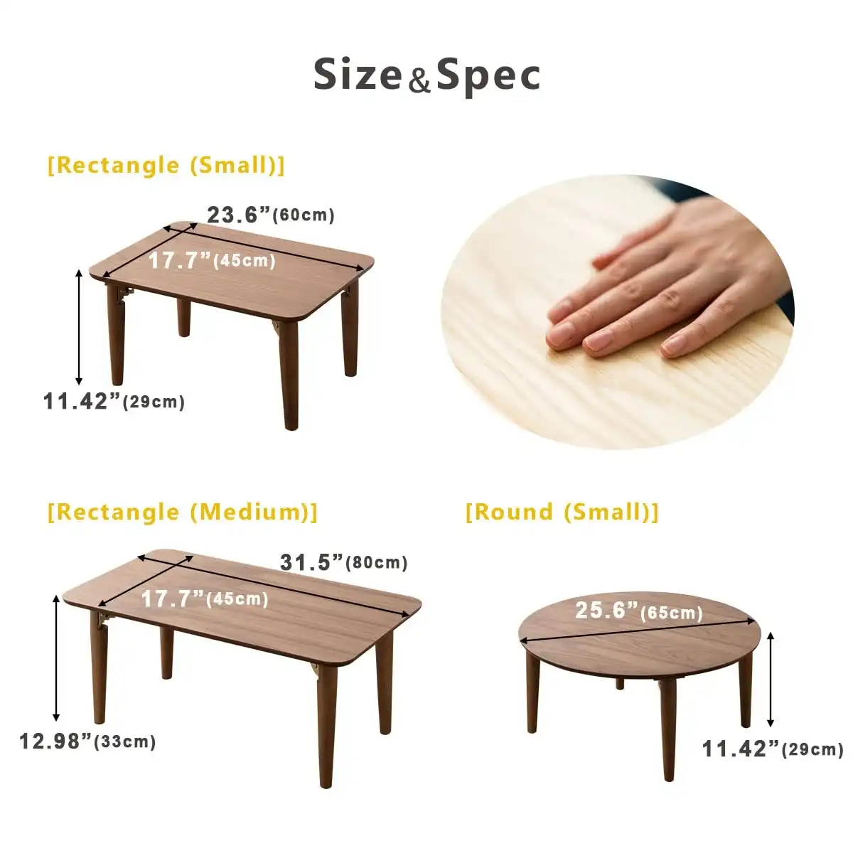 EMOOR Wood Folding Coffee Table Rectangle Small (17.7"x23.6") White, Floor Sitting Low Table Small Space Minimalist Japanese Tatami Room - Image 5