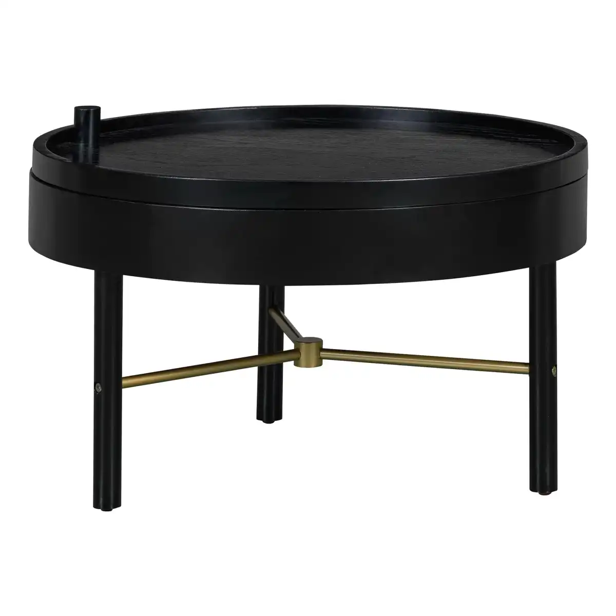 24" Coffee Table, Modern Round Wood Rotating Tray Coffee Table with Storage, Minimalist Circle Coffee Table with Metal Legs, Black Small Round Storage Coffee Tables Center Table for Living Room - Image 9